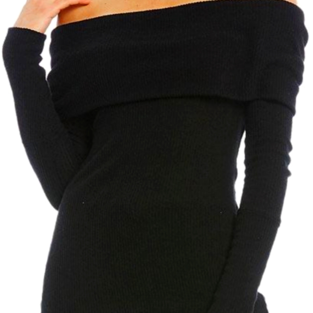 Free People Snow Bunny off-the-shoulder black soft sweater